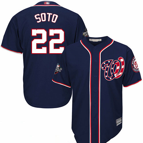 Nationals #22 Juan Soto Navy Blue New Cool Base 2019 World Series Bound Stitched Baseball Jersey