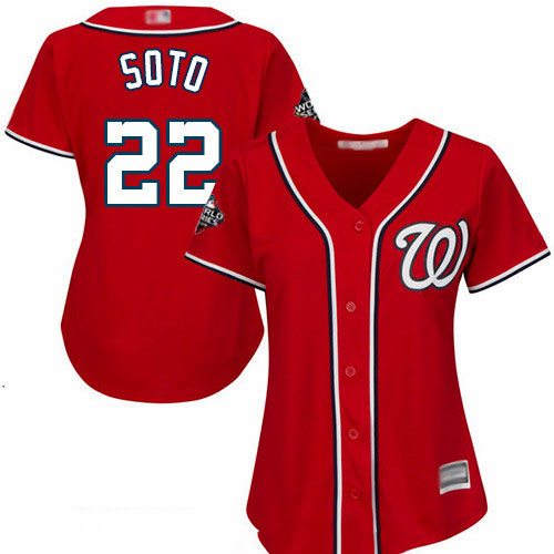 Nationals #22 Juan Soto Red Alternate 2019 World Series Bound Women's Stitched Baseball Jersey
