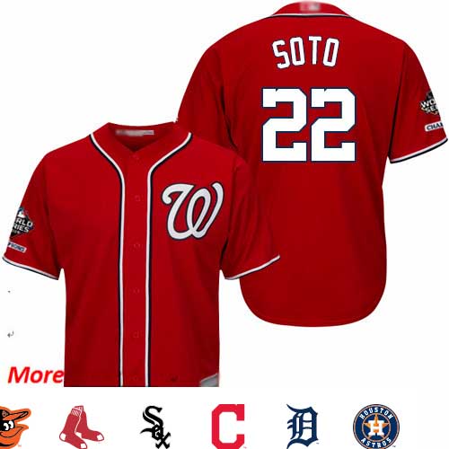 Nationals #22 Juan Soto Red Cool Base 2019 World Series Champions Stitched Youth Baseball Jersey