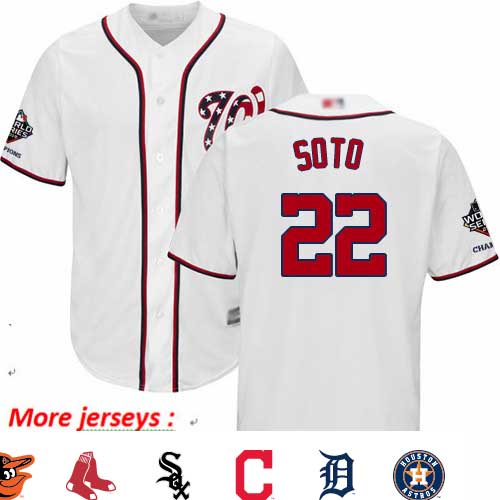 Nationals #22 Juan Soto White Cool Base 2019 World Series Champions Stitched Youth Baseball Jersey