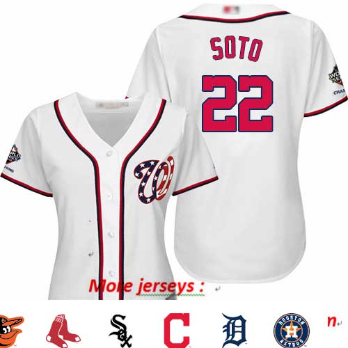 Nationals #22 Juan Soto White Home 2019 World Series Champions Women's Stitched Baseball Jersey