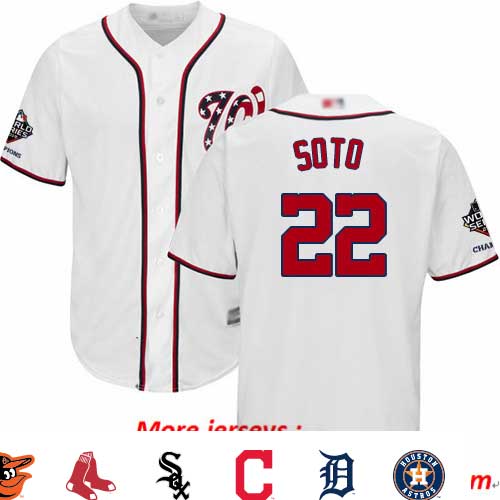 Nationals #22 Juan Soto White New Cool Base 2019 World Series Champions Stitched Baseball Jersey