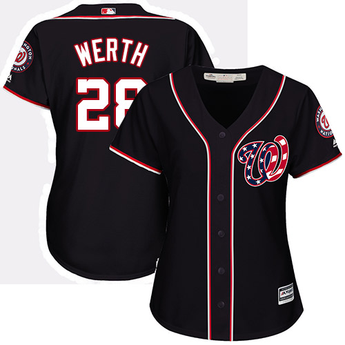 Nationals #28 Jayson Werth Navy Blue Alternate Women's Stitched MLB Jersey