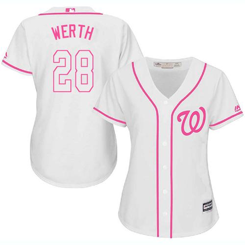 Nationals #28 Jayson Werth White Pink Fashion Women's Stitched MLB Jersey