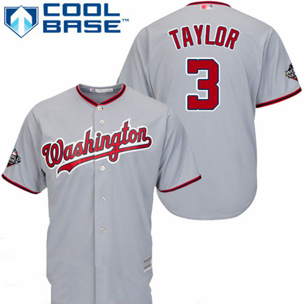Nationals #3 Michael Taylor Grey New Cool Base 2019 World Series Bound Stitched Baseball Jersey