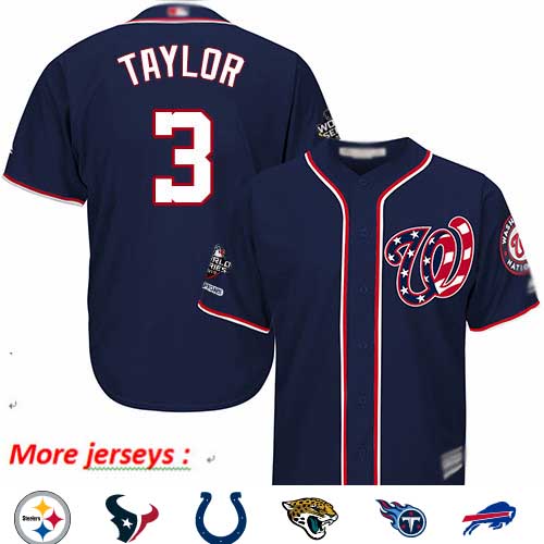 Nationals #3 Michael Taylor Navy Blue Cool Base 2019 World Series Champions Stitched Youth Baseball Jersey