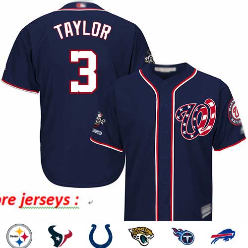 Nationals #3 Michael Taylor Navy Blue New Cool Base 2019 World Series Champions Stitched Baseball Jersey