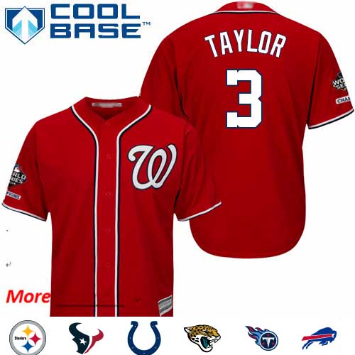 Nationals #3 Michael Taylor Red Cool Base 2019 World Series Champions Stitched Youth Baseball Jersey