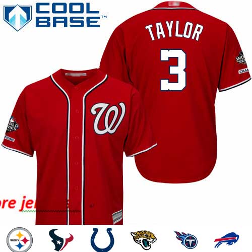 Nationals #3 Michael Taylor Red New Cool Base 2019 World Series Champions Stitched Baseball Jersey