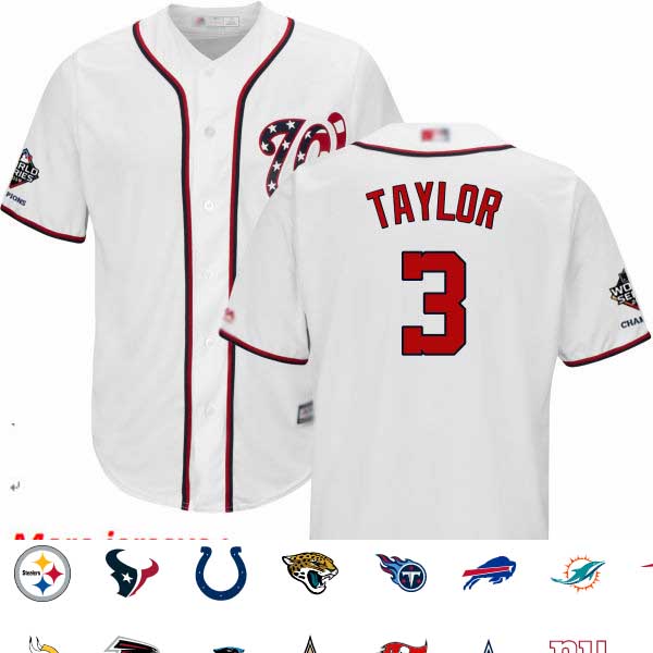 Nationals #3 Michael Taylor White Cool Base 2019 World Series Champions Stitched Youth Baseball Jersey