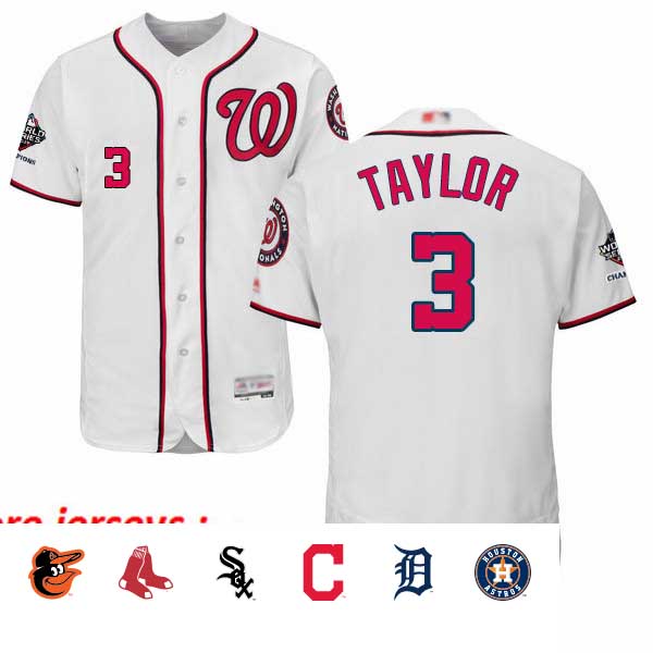 Nationals #3 Michael Taylor White Flexbase Authentic Collection 2019 World Series Champions Stitched Baseball Jersey