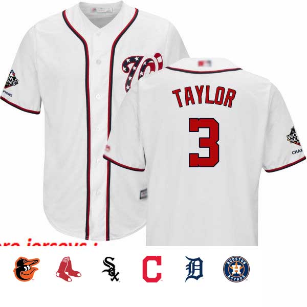 Nationals #3 Michael Taylor White New Cool Base 2019 World Series Champions Stitched Baseball Jersey