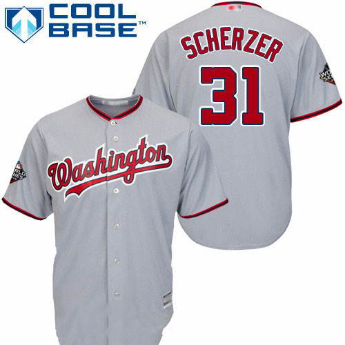 Nationals #31 Max Scherzer Grey Cool Base 2019 World Series Bound Stitched Youth Baseball Jersey