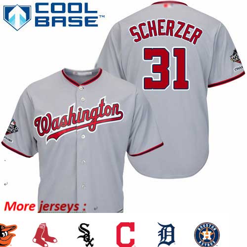 Nationals #31 Max Scherzer Grey Cool Base 2019 World Series Champions Stitched Youth Baseball Jersey