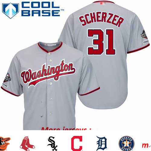 Nationals #31 Max Scherzer Grey New Cool Base 2019 World Series Champions Stitched Baseball Jersey
