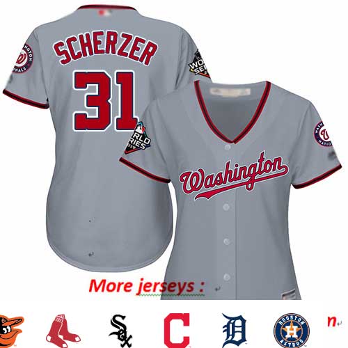 Nationals #31 Max Scherzer Grey Road 2019 World Series Champions Women's Stitched Baseball Jersey