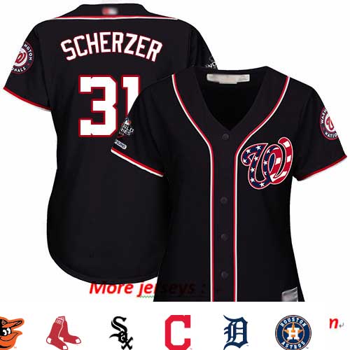 Nationals #31 Max Scherzer Navy Blue Alternate 2019 World Series Champions Women's Stitched Baseball Jersey