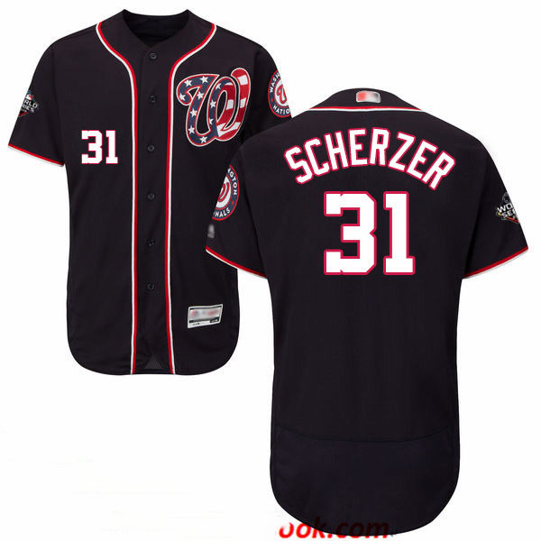 Nationals #31 Max Scherzer Navy Blue Flexbase Authentic Collection 2019 World Series Bound Stitched Baseball Jersey