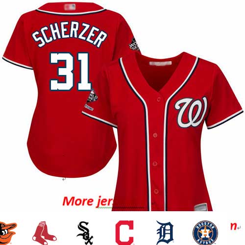 Nationals #31 Max Scherzer Red Alternate 2019 World Series Champions Women's Stitched Baseball Jersey