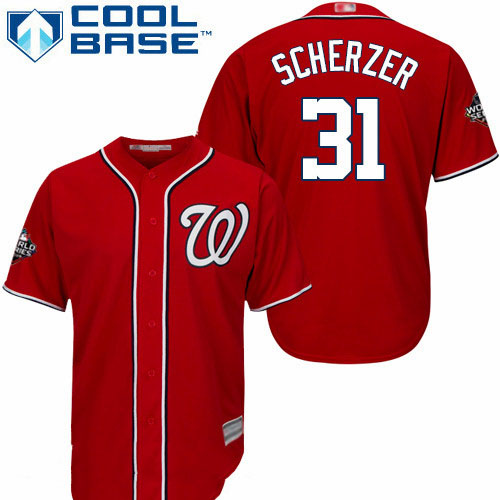 Nationals #31 Max Scherzer Red Cool Base 2019 World Series Bound Stitched Youth Baseball Jersey