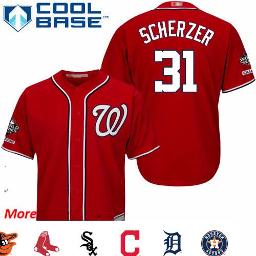 Nationals #31 Max Scherzer Red Cool Base 2019 World Series Champions Stitched Youth Baseball Jersey
