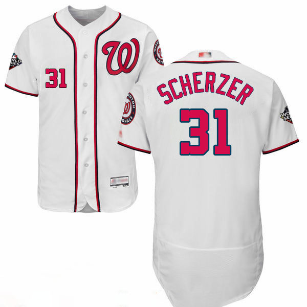 Nationals #31 Max Scherzer White Flexbase Authentic Collection 2019 World Series Bound Stitched Baseball Jersey