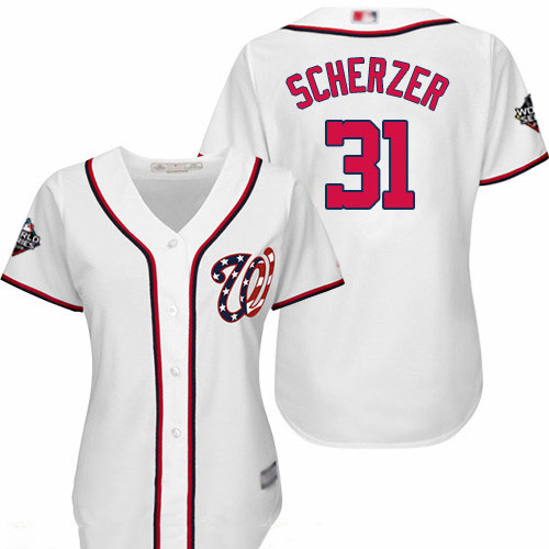 Nationals #31 Max Scherzer White Home 2019 World Series Bound Women's Stitched Baseball Jersey