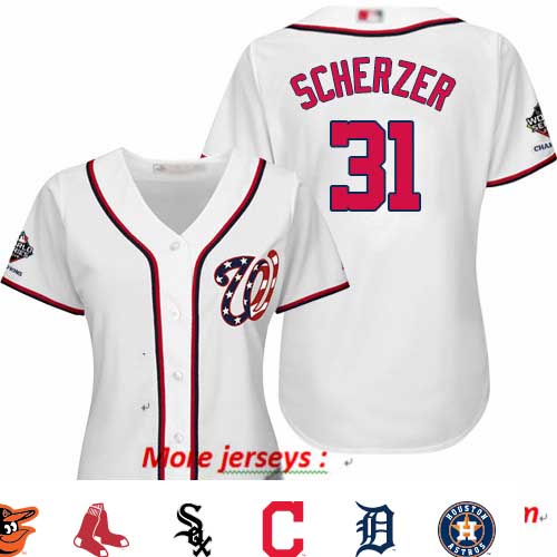 Nationals #31 Max Scherzer White Home 2019 World Series Champions Women's Stitched Baseball Jersey