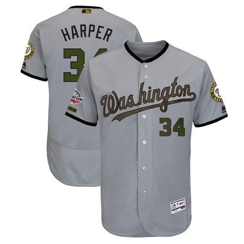 Nationals #34 Bryce Harper Grey Flexbase Authentic Collection 2018 Memorial Day Stitched Baseball Jersey