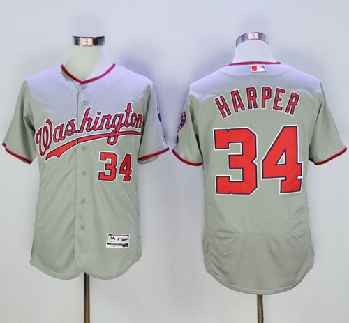 Nationals #34 Bryce Harper Grey Flexbase Authentic Collection Stitched MLB Jersey
