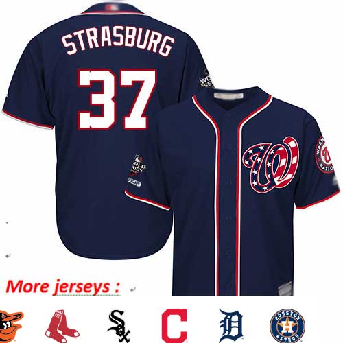 Nationals #37 Stephen Strasburg Blue Cool Base 2019 World Series Champions Stitched Youth Baseball Jersey