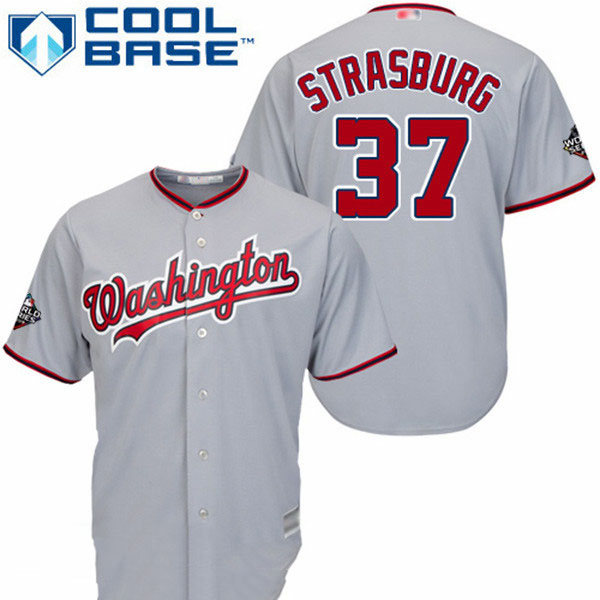 Nationals #37 Stephen Strasburg Grey Cool Base 2019 World Series Bound Stitched Youth Baseball Jersey