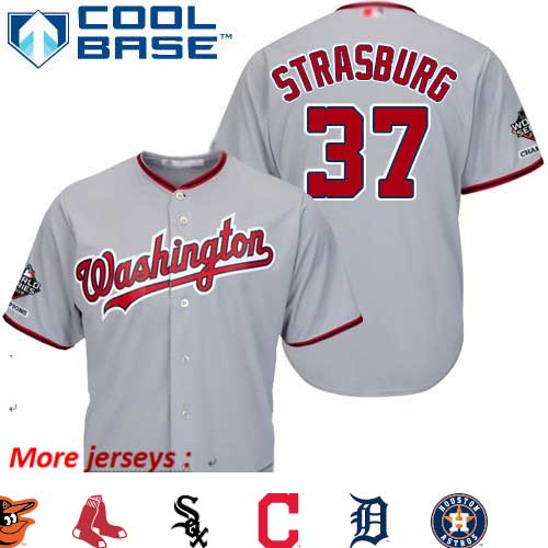 Nationals #37 Stephen Strasburg Grey Cool Base 2019 World Series Champions Stitched Youth Baseball Jersey