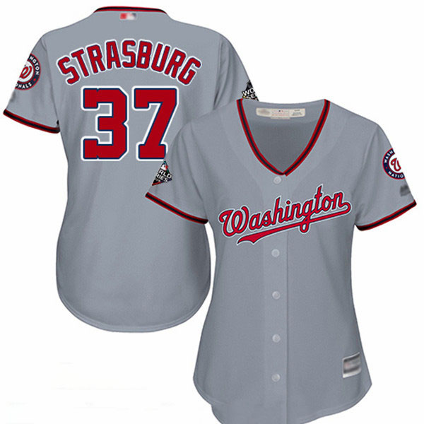 Nationals #37 Stephen Strasburg Grey Road 2019 World Series Bound Women's Stitched Baseball Jersey