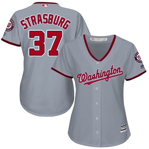 Nationals #37 Stephen Strasburg Grey Road Women's Stitched MLB Jersey