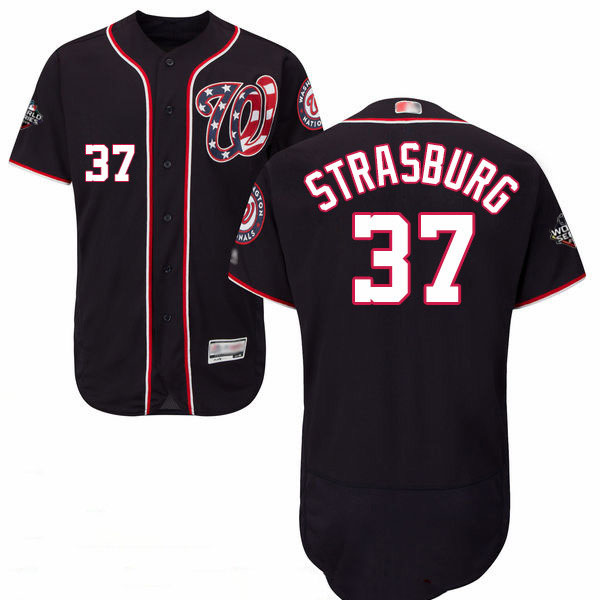 Nationals #37 Stephen Strasburg Navy Blue Flexbase Authentic Collection 2019 World Series Bound Stitched Baseball Jersey