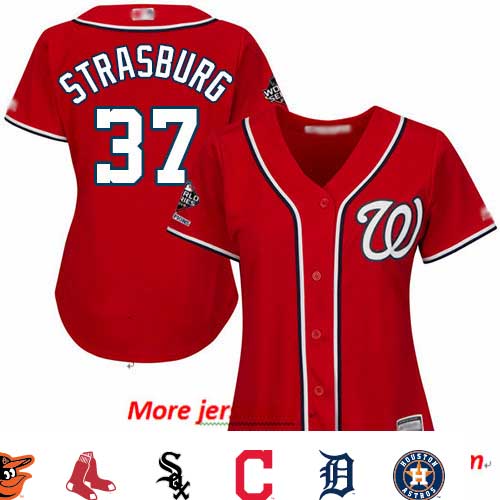 Nationals #37 Stephen Strasburg Red Alternate 2019 World Series Champions Women's Stitched Baseball Jersey