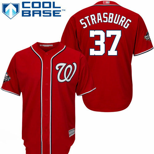 Nationals #37 Stephen Strasburg Red Cool Base 2019 World Series Bound Stitched Youth Baseball Jersey