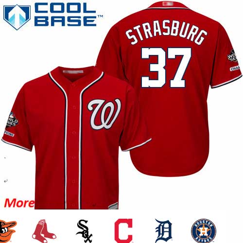 Nationals #37 Stephen Strasburg Red Cool Base 2019 World Series Champions Stitched Youth Baseball Jersey