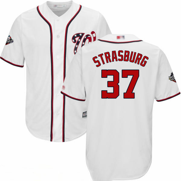 Nationals #37 Stephen Strasburg White Cool Base 2019 World Series Bound Stitched Youth Baseball Jersey