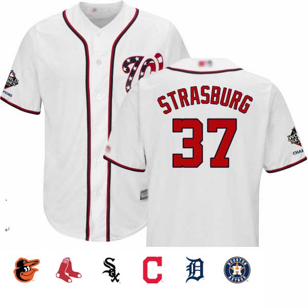Nationals #37 Stephen Strasburg White Cool Base 2019 World Series Champions Stitched Youth Baseball Jersey