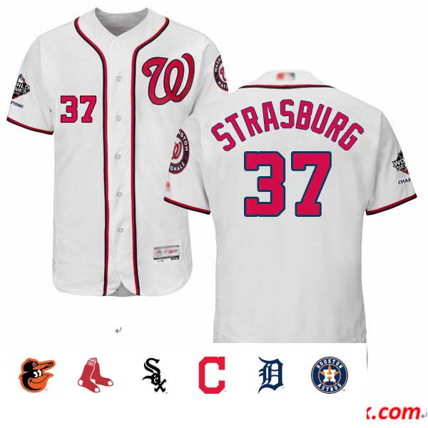 Nationals #37 Stephen Strasburg White Flexbase Authentic Collection 2019 World Series Champions Stitched Baseball Jersey