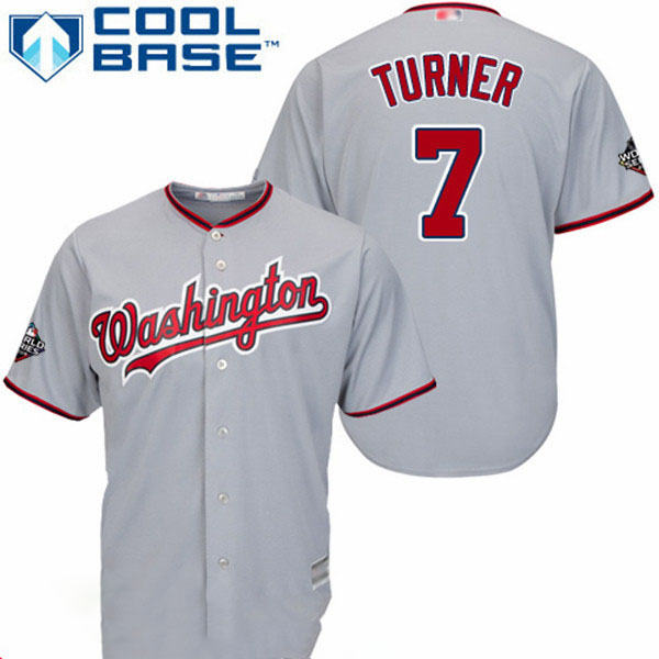 Nationals #7 Trea Turner Grey Cool Base 2019 World Series Bound Stitched Youth Baseball Jersey