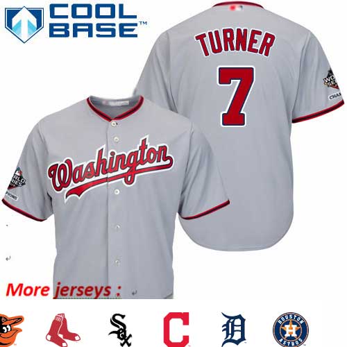 Nationals #7 Trea Turner Grey Cool Base 2019 World Series Champions Stitched Youth Baseball Jersey