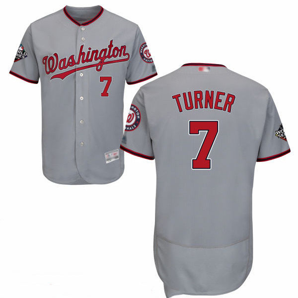 Nationals #7 Trea Turner Grey Flexbase Authentic Collection 2019 World Series Bound Stitched Baseball Jersey