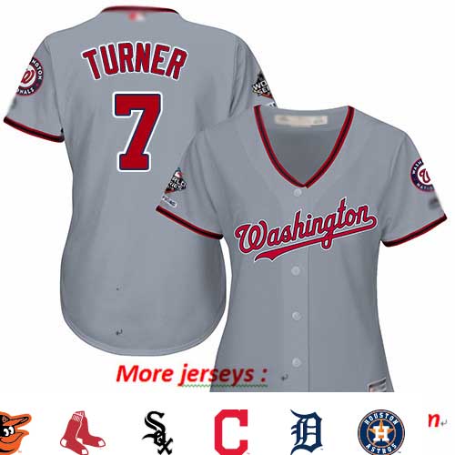 Nationals #7 Trea Turner Grey Road 2019 World Series Champions Women's Stitched Baseball Jersey