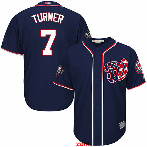 Nationals #7 Trea Turner Navy Blue Cool Base 2019 World Series Bound Stitched Youth Baseball Jersey