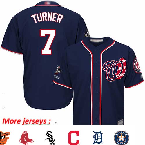 Nationals #7 Trea Turner Navy Blue Cool Base 2019 World Series Champions Stitched Youth Baseball Jersey