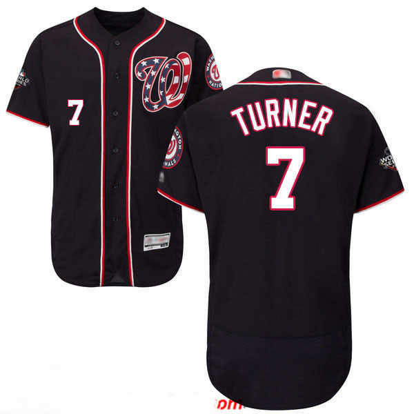 Nationals #7 Trea Turner Navy Blue Flexbase Authentic Collection 2019 World Series Bound Stitched Baseball Jersey