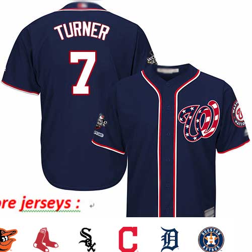 Nationals #7 Trea Turner Navy Blue New Cool Base 2019 World Series Champions Stitched Baseball Jersey